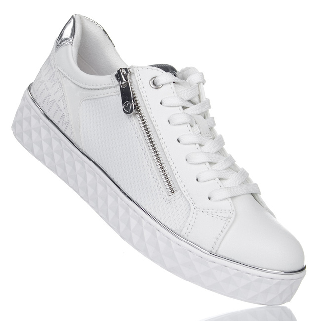 Sneakersy Marco Tozzi 23709-41 white/silver wiązane białe
