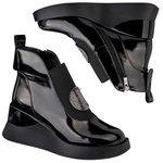 Lakierowane Botki damskie na koturnie D&A S.Barski MR52-104 czarne