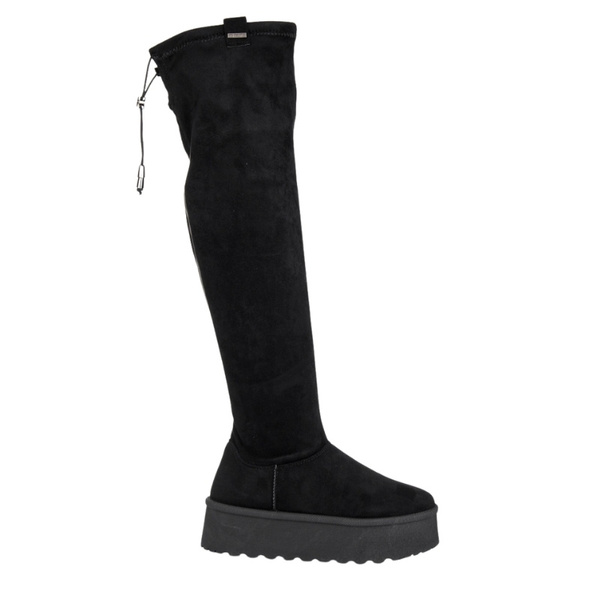 Czarne Kozaki damskie Big Star SS274264 za kolano elastyczne na platformie