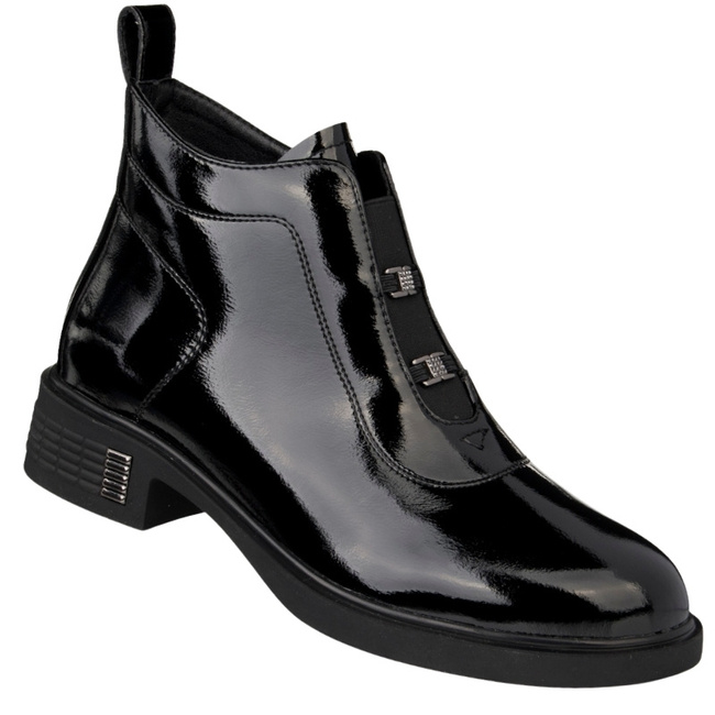 Lakierowane Botki z ozdobami D&A S.Barski MR52-118 czarne skórzane