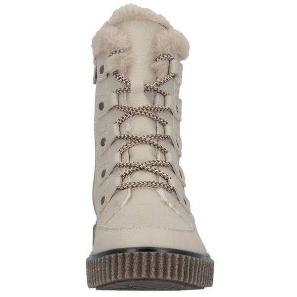 Skórzane Botki damskie Rieker Y4305-60 beżowe wygodne ocieplone