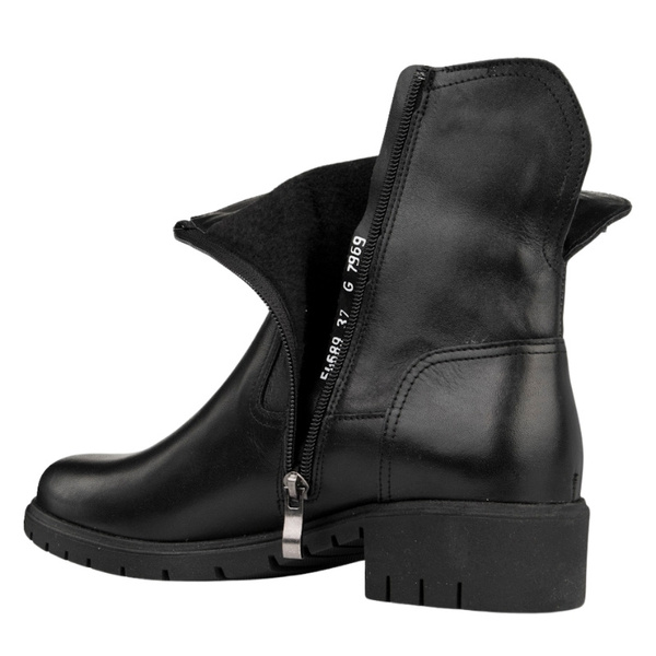 Skórzane Botki damskie Bioeco Arka 7969 czarne eleganckie ocieplone