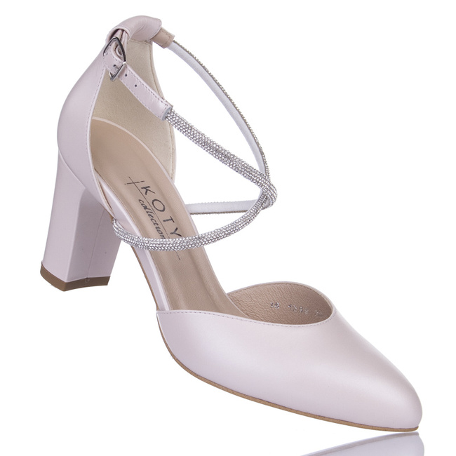 Czółenka z cekinami różowe skórzane Kotyl 1289 perłowy róż buty ślubne