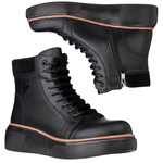 Czarne Botki na platformie damskie Filippo DBT7128/25 BK skórzane