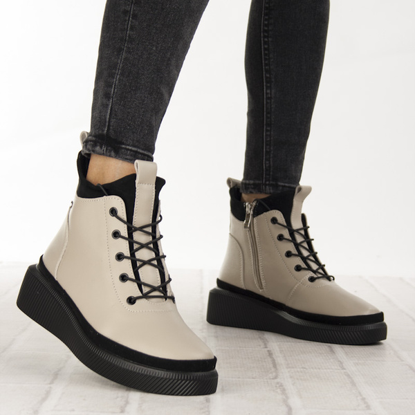 Beżowe Botki na platformie damskie Filippo DBT4799/25 BE skórzane