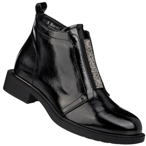 Eleganckie Botki lakierowane S.Barski HY52-506 czarne ocieplone