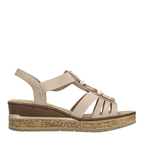 Sandały damskie na koturnie wsuwane różowe Rieker 63778-31 rose