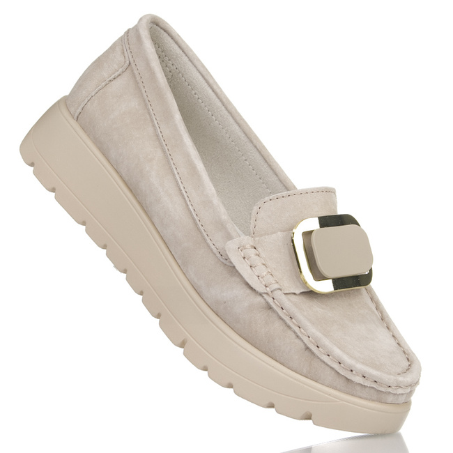 Zamszowe mokasyny damskie Filippo DP7056 beżowe na platformie
