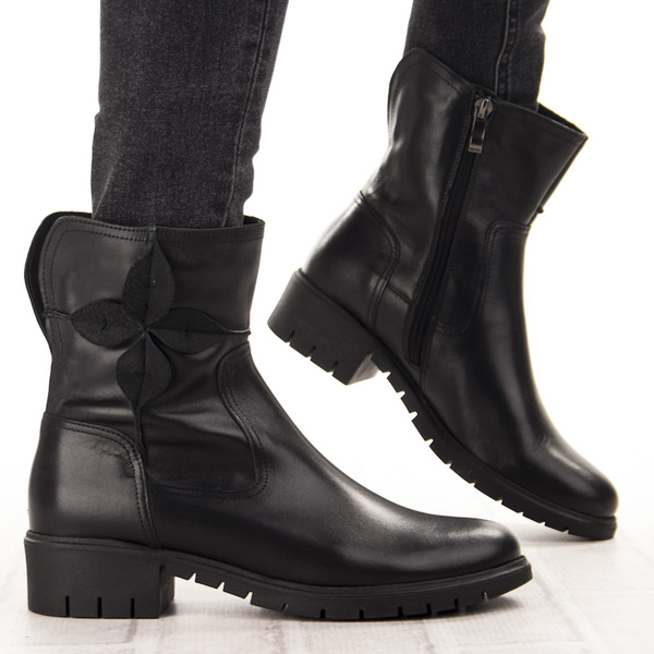 Skórzane Botki damskie Bioeco Arka 7969 czarne eleganckie ocieplone