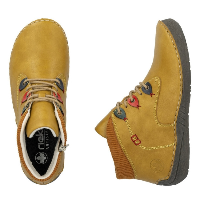 Żółte Botki trzewiki damskie Rieker 52544-68 ciepłe zimowe na zamek