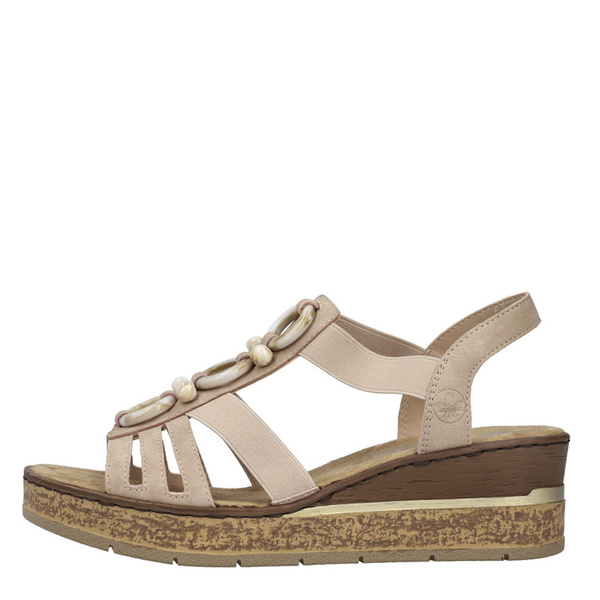 Sandały damskie na koturnie wsuwane różowe Rieker 63778-31 rose