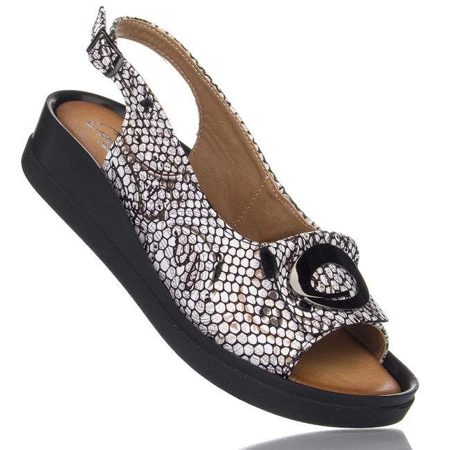 Sandały na koturnie skórzane damskie Contes 652 BI/ZL kropki