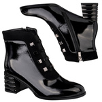 Lakierowane Botki damskie D&A S.Barski MR52-144 czarne skórzane