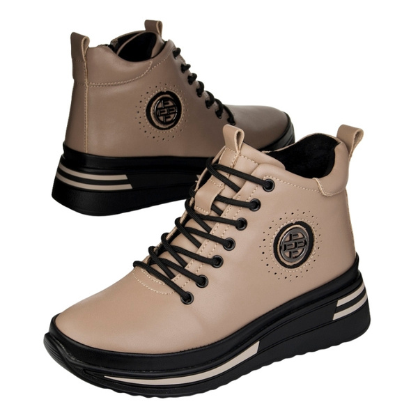 Beżowe Botki na platformie damskie Filippo DBT4215/25 TP skórzane