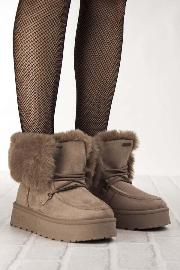 Śniegowce damskie mukluki Big Star SS274114 beżowe ciepłe z futerkiem