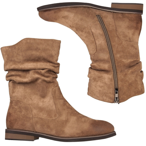 Zamszowe botki damskie Potocki 19311KH beżowe ocieplone wygodne