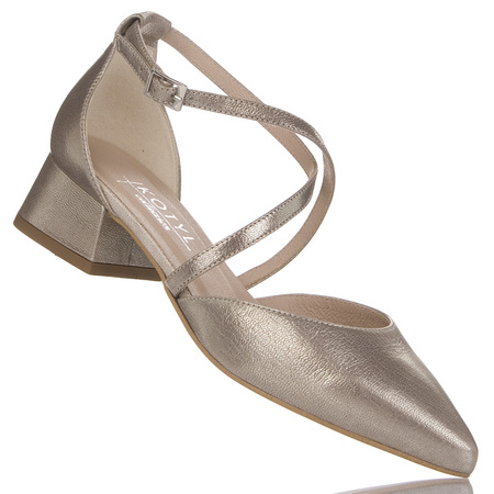 Niskie złote czółenka damskie Kotyl 9917 złoty ef skórzane buty ślubne