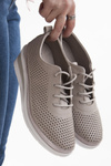 Ażurowe półbuty na koturnie T. Sokolski AMI W26-150 SGREY szare skórzane