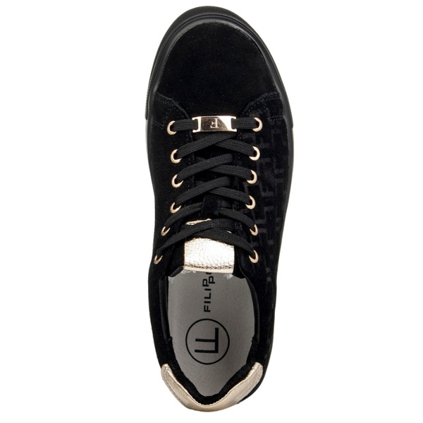 Czarne sneakersy na platformie damskie Filippo 6850/25 skórzane zamszowe