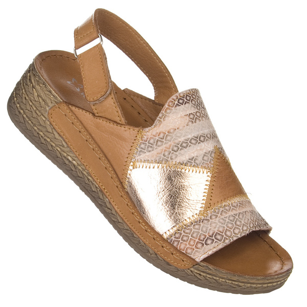 Skórzane Sandały damskie Maciejka L7067-29 rude na platformie