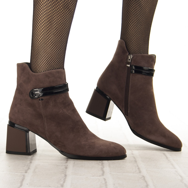 Botki damskie na obcasie S.Barski CR52-650 brown brązowe skórzane