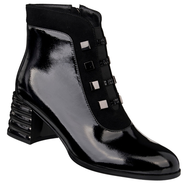 Lakierowane Botki damskie D&A S.Barski MR52-144 czarne skórzane