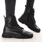 Czarne Botki damskie Potocki 19319BK czarne na grubej podeszwie