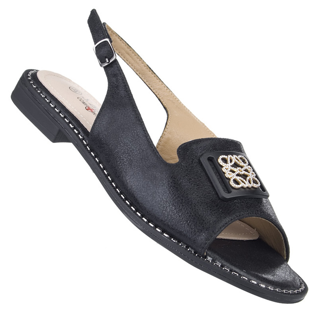 Eleganckie sandały damskie czarne S. Barski 082 skórzana wkładka