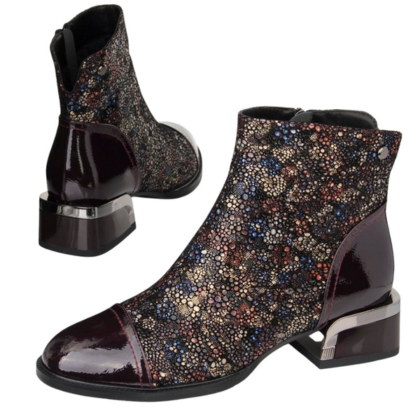 Botki damskie Barski CR42-695 brown wielokolorowe płaski obcas