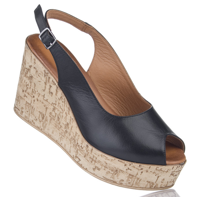 Sandały na koturnie damskie czarne T. Sokolski L25-737 BLK skórzane