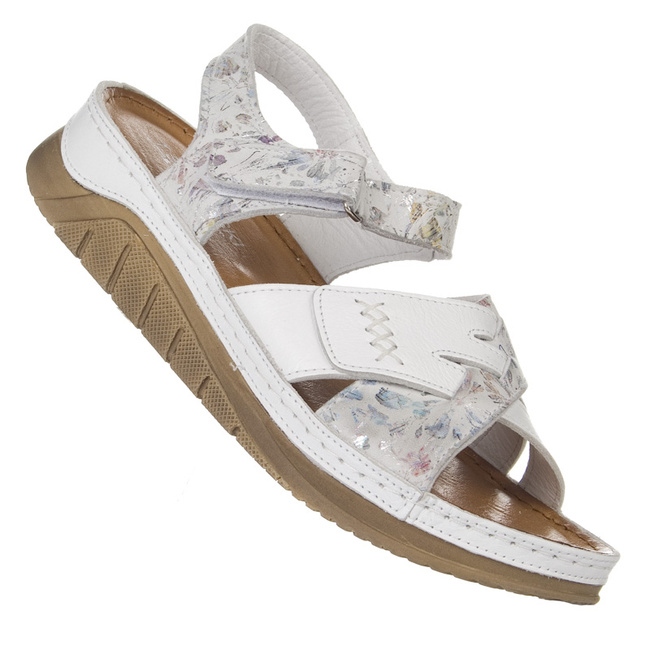 Skórzane sandały na rzep damskie T. Sokolski AMI L25-173 FL WHT białe