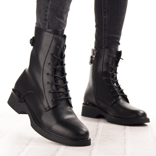 Skórzane Botki damskie T.Sokolski HW 39 BLK czarne ocieplane trzewiki