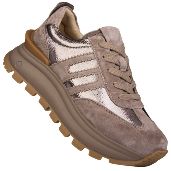 Beżowe sneakersy na platformie damskie Filippo DP7408 TP skórzane