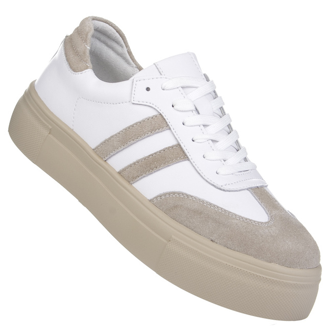 Białe sneakersy na platformie damskie skórzane Filippo DP6841 WH BE