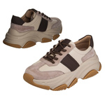 Beżowe sneakersy na platformie damskie Filippo DP7113 BE skórzane