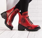 Czerwone Botki skórzne damskie Artiker 53C1123 red zimowe