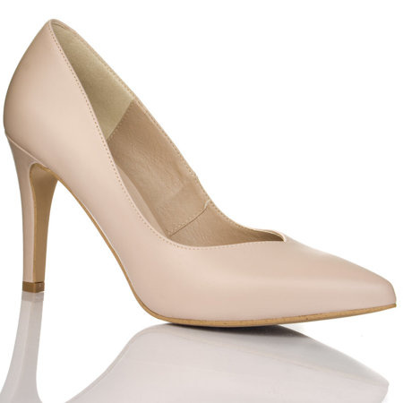 Skórzane szpilki beżowe skórzane Kotyl 7293 beż lico buty ślubne