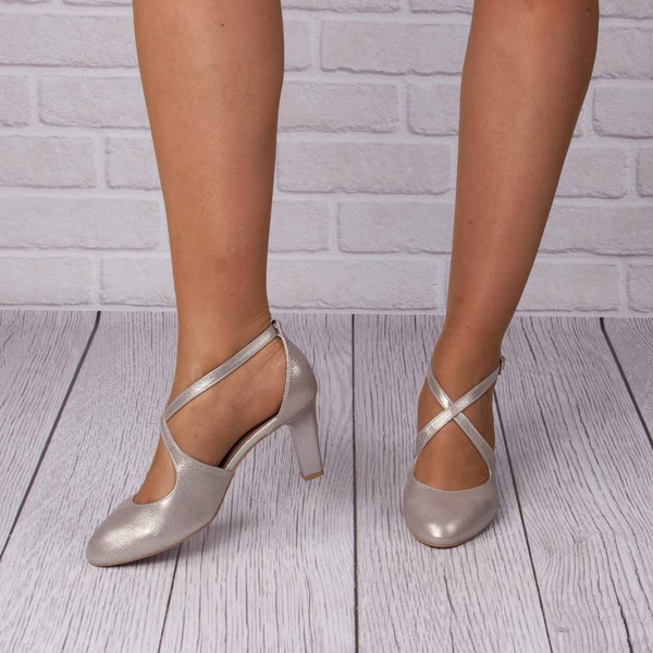 Złote sandałki skórzane Kotyl 7079 złoty ef buty taneczne damskie