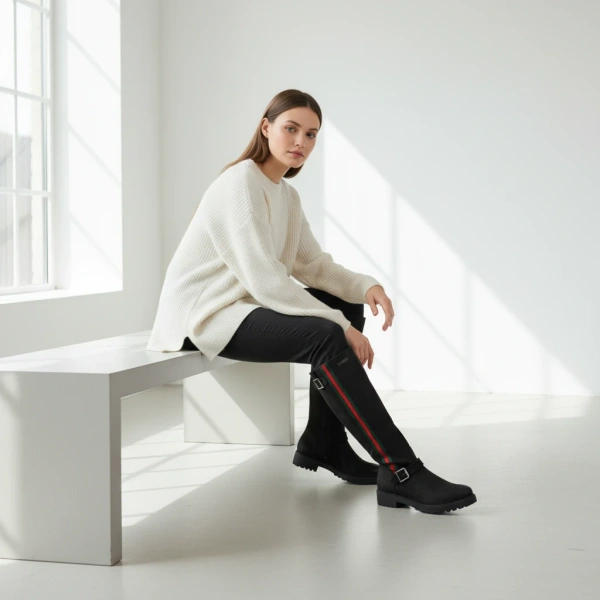 Czarne kozaki damskie Simen 1972A S04 skórzane ciepłe WEŁNA