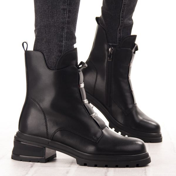 Skórzane Botki damskie T.Sokolski HW 266 BLK czarne ocieplane z gumką