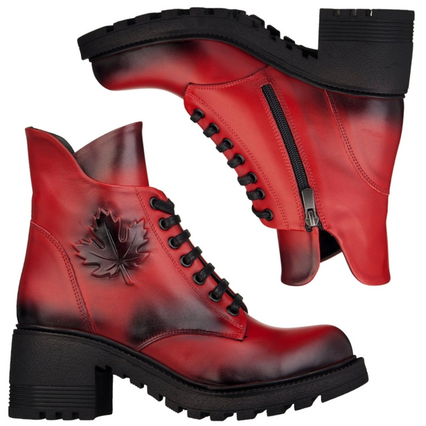 Czerwone Botki skórzne damskie Artiker 53C1123 red zimowe