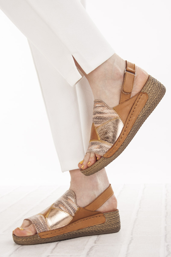 Skórzane Sandały damskie Maciejka L7067-29 rude na platformie