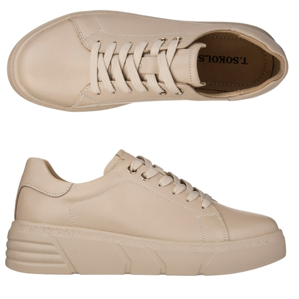 Beżowe półbuty skórzane T.Sokolski J24-213 sportowe lekkie wiązane