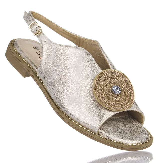 Eleganckie sandały damskie złote S. Barski 012 skórzana wkładka