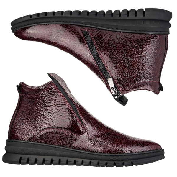 Lakierowane Botki na zamek damskie Artiker 57C2165 bordowe skórzane