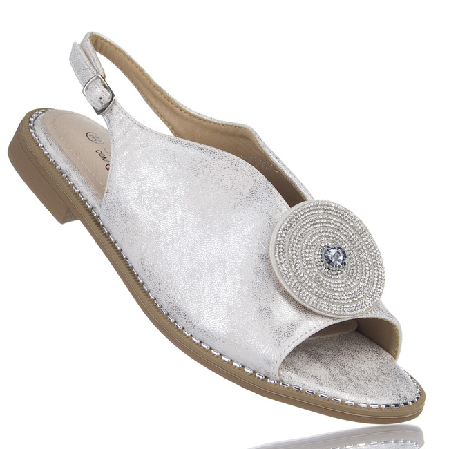 Eleganckie sandały damskie srebrne S. Barski 012 skórzana wkładka