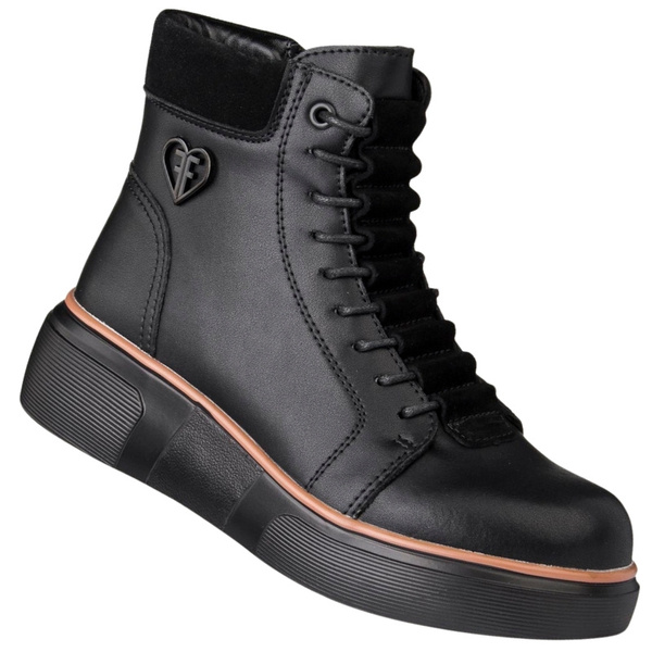 Czarne Botki na platformie damskie Filippo DBT7128/25 BK skórzane