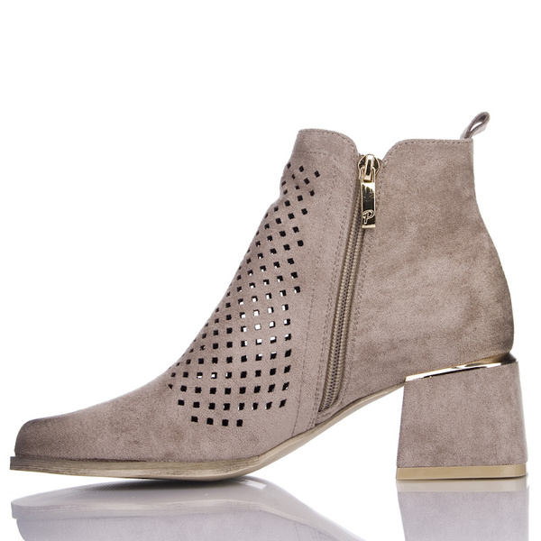 Beżowe ażurowe botki na obcasie Potocki 12356KH kowbojki na wiosnę