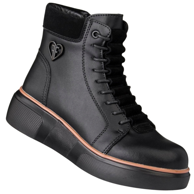 Czarne Botki na platformie damskie Filippo DBT7128/25 BK skórzane