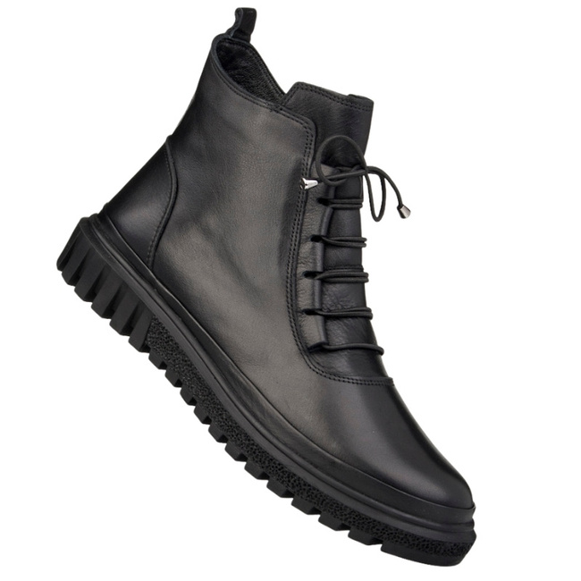 Botki czarne damskie skórzane Artiker 55C1528 ocieplane trzewiki zimowe